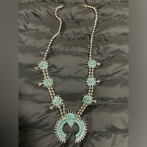 Goldette Turquoise Acrylic Southwestern Style Costume Squash Blossom Necklace